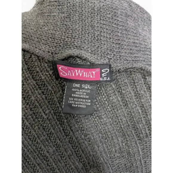 Say What? Poncho Sweater Gray Knit V Neck Casual One Size - Picture 6 of 7